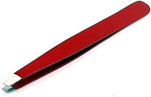 DDP Red Slant Tweezers | Tweezer de ponta inclinada de aço inoxidável profissional - as melhores pinças de sobrancelha de precisão