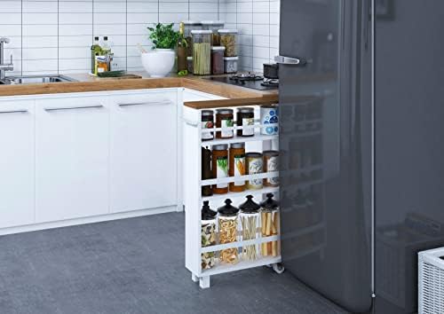 Utex 4 camadas cozinha carrinho de armazenamento fino, armário de armazenamento lateral rolante com maçane