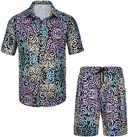 Bellnorth Men's 2 Pices Camisa Conjunto de manga curta Button Down Down Casual Hawaiian Holiday Summer Beach Roupfits