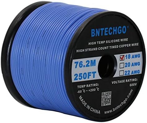 Bentechgo 18 bitola silicone wire spool 250 pés azul flexível 18 awg fios de cobre em estanho encalhados