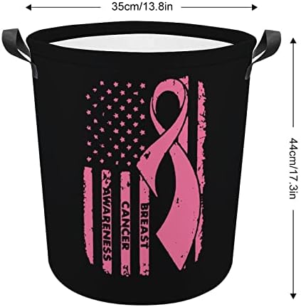 Cesto de lavanderia de bandeira com alças de câncer de mama com alças de lavanderia arredondada cesto de armazenamento para banheiro