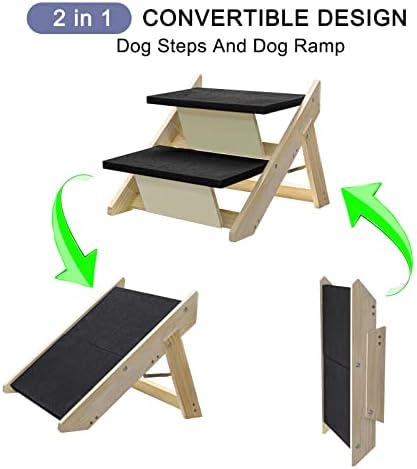 Escadas de animais de estimação de madeira enigeta de etapas 2 em 1 escadas de cachorro de madeira dobrável e rampa com almofadas