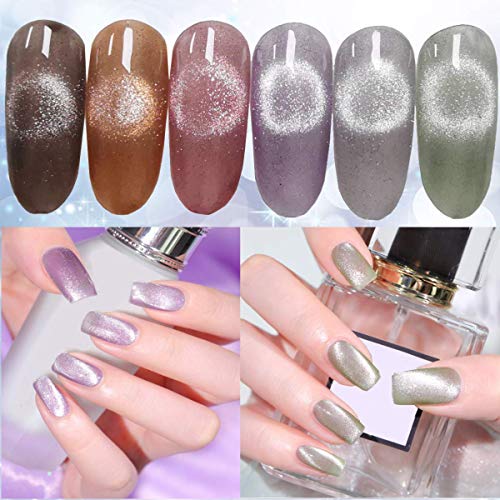 AIARTFANS CAT OLHENEL SLUNGE, 6 cores 8ml Mergulhe o esmalte de unha UV LED Kit de gel de gel com bastão magnético multifuncional para o estilo de Natal