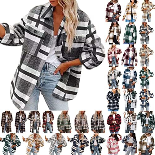 Mrgiinri feminino 2022 casaco de inverno quente jackets de blazer com estampa xadrez da moda Button Down Collar Puffer Shacket Trench Cardigans