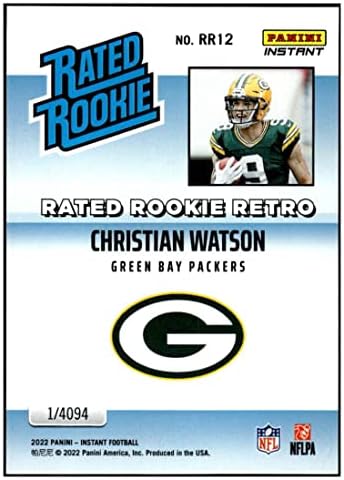 Christian Watson RC 2022 Panini Instant Rated Rookie Retro RR12 Packers NM+ -MT+ NFL Football