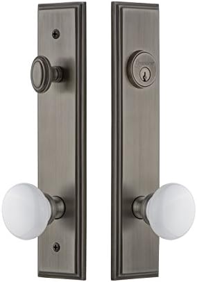 Hardware Grandeur 840239 Carre 'Alto Placa completa Conjunto de entrada com Hyde Park Knob, tamanho do fundo - 2,75