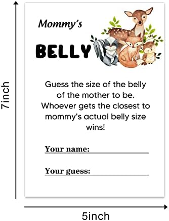 Cartões de jogo para chá de bebê, Safari Animals Mommy's Belly Game Card para festa de chá de bebê ， Funny Icebreak Baby Shower Party