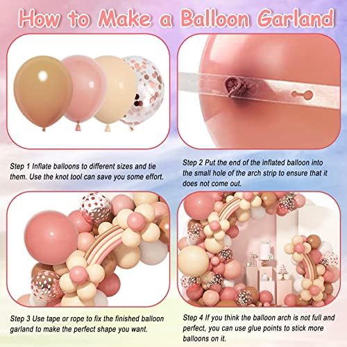 Amandir 154pcs Boho Balloons Balloons Garland Kit, Retro empoeirado rosa blush marrom nude longo balões de flores dalinhas de