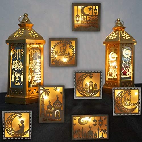 Pretyzoom Led Night Lamp Eid Mubarak Ramadan Lua Night Night Light Decorative Wooden Bedge Table Lamp para quarto Decorações de festa