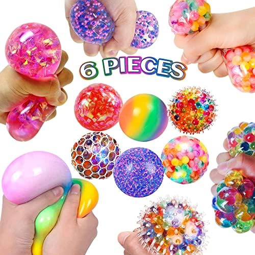 Bolas de estresse mole para crianças Fidget Toys - 6 bolas de estresse sensorial de embalagem Conjunto de arco -íris malha malha mishy