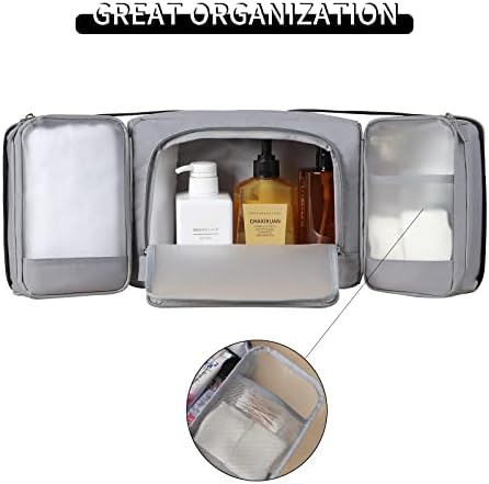 Baginbag Qianpa Travel Bolsa de higiene pessoal ， Organizador de higiene pessoal expansível para homens e mulheres, bolsa de cosméticos resistente à água para maquiagem em tamanho real, produtos de higiene pessoal, loção, shampoo, acessórios, cinza