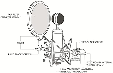 Montagem de choque de microfone de microfone UXZDX com escudo de filtro camada de malha dupla de pára -brisa de vento com 3/8 a 5/8 rosqueada para microfone