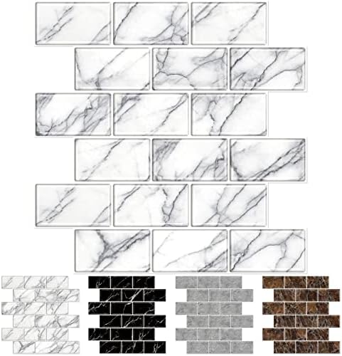 Backsplash de 10 folhas URCOLOR para casca de cozinha e vara, 12 x12 Automínio de parede de metrô de 12 x12 gruda nas costas para o banheiro mármore branco