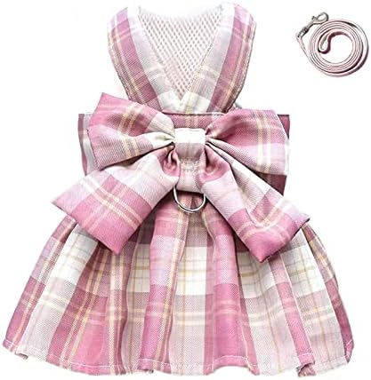 Roupas de cachorro tikwek para cães pequenos menina, vestido xadrez de cachorro gravata borbole