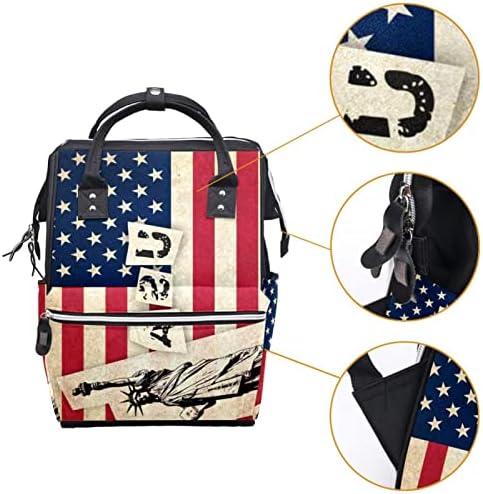 Mochila de viagem Guerotkr, bolsas de fraldas, bolsa de fraldas da mochila, padrão American Flag Retro Pattern