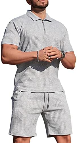 Camisa pólo masculina e conjuntos curtos de duas peças para homens listrados