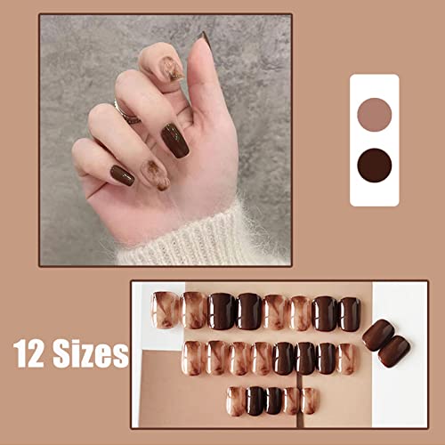 DIDUIKALOR 24 PCS Pressione Médio em unhas, unhas falsas quadradas, unhas falsas com cola, pregos de acrílico para mulheres