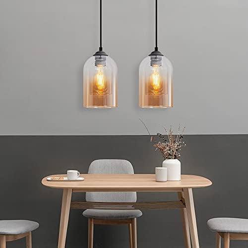 Mateyrie 3-PCS pendente Shade Pingente Iluminação Pingente para Ilha da Cozinha com Vidro Duil, Gradiente âmbar Luz para pendurar