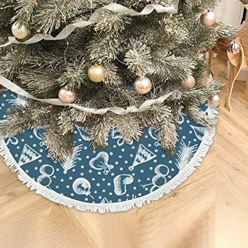 Saia de árvore de Natal 36 polegadas com borlas de árvores desenhadas à mão Decoração de natal de neve para festa de Natal Férias