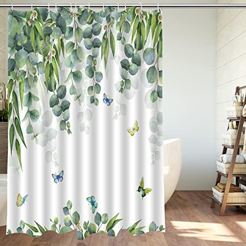 Dephoto verde folhas cortinas de chuveiro para banheiro primavera verão verão botânico Butterfly Floral Polyster Fabric