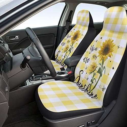 Jovens kids girassol com tampas de assento de carro com estampa xadrez floral de 2 peças Almofada de carro frontal