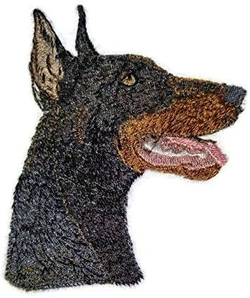 Rostos de cães incríveis [rosto de cachorro preto de Pinscher] bordado de bordado de bordado/canteiro de costura [3,73