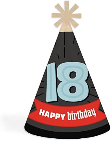 Big Dot of Happiness Boy 18th Birthday - Cone Feliz Aniversário Festa para Adultos - Conjunto de 8