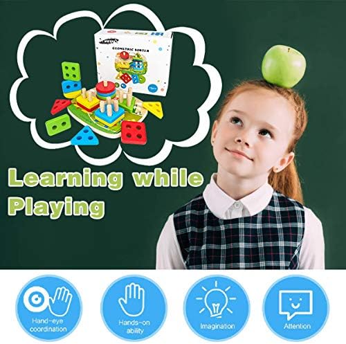 DreamPark Educacional Toys Toys for Boys Girls Idade 1 2 3 4 ou mais, pilha pré-escolar de reconhecimento de cores de formas de