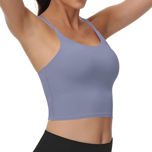 BRA LONGLINE FEMLINA BRA COMPLETA COMPLETA DE IOGA BRA FITUST Running Tampo de colheita Tampa da colheita （2PACK）