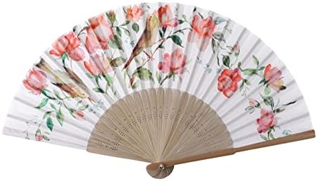 Hand Fan Bamboo Padrão Impresso Fan Algodão Dobring Cotton for Party Wedding Gift Rose