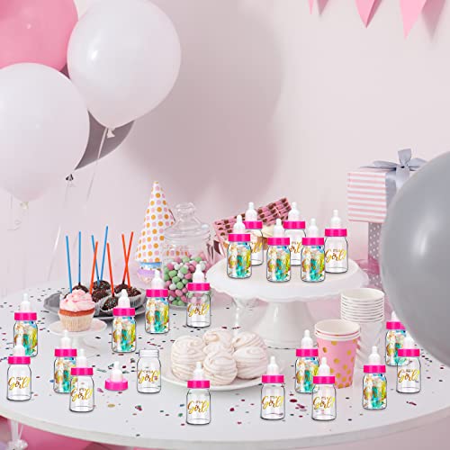 100 PCs 3,5 polegadas Baby Shower Mini Milk Bottle com 240 adesivo É uma garotinha adesivos pequenos Plastic Baby Bartle Pink Diy