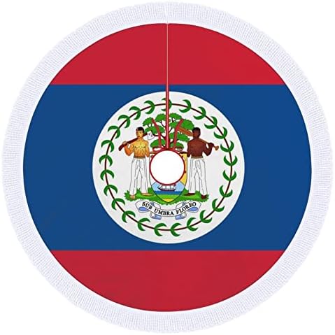 Flag de Belize, capa de base da saia da árvore de matriz de Natal com borlas para festa de férias Decoração de natal 48 x48