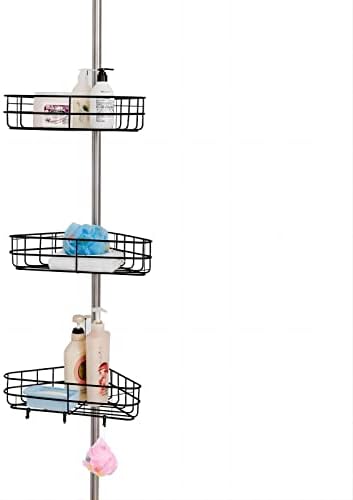 Yuanjimi Rust Profpers Shower Caddy Caddy Tension Pólo para banheira de banheira Organizador de armazenamento com 3 cestas ajustáveis