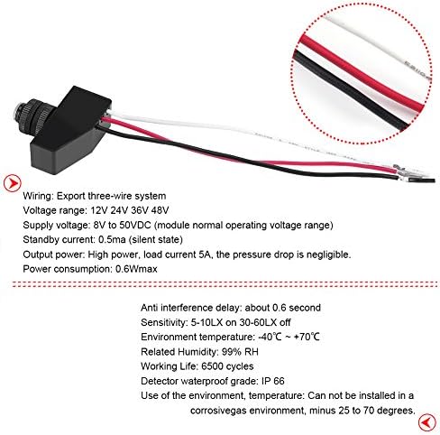 Interruptor fotoelétrico de corrente direta, interruptor fotocélula de 12V/24V/36V/48V, interruptor de controle de luz DC 8V a 50V