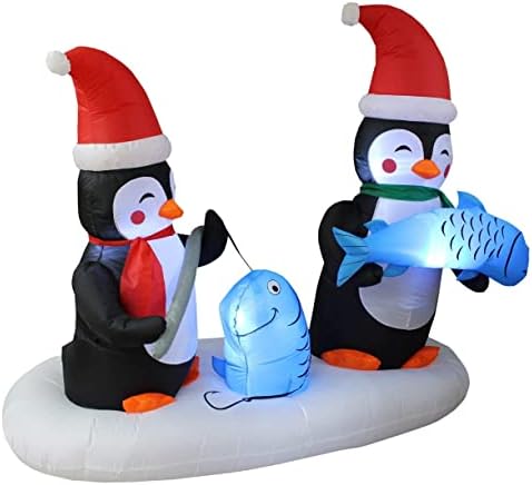 Dois pacote de decorações de festas de Natal, inclui dois pés de comprimento de dois pinguins pesca feliz e 9 pés de comprimento