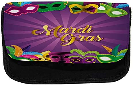 Caixa de lápis Lunarable Mardi Gras, festival de terça -feira gordo, Saco de lápis de caneta com zíper duplo, 8,5 x 5,5, multicolor