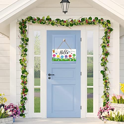 FSAoor Hello Spring Door Sign Fazenda Decorações de primavera para casa Primavera bem -vindo pendurar sinal