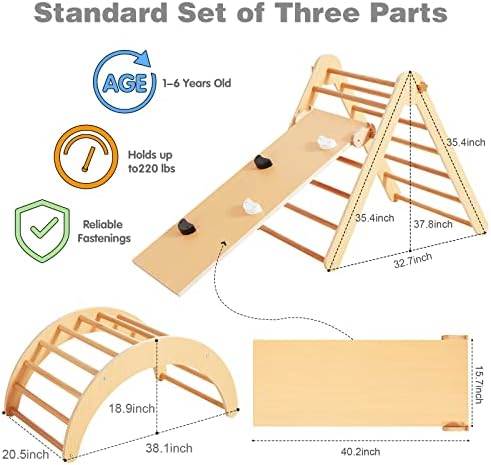 4 em 1 Pikler Triangle Gym, Montessori Climor dobrável com rampa, brinquedos de escalada para crianças, escalando