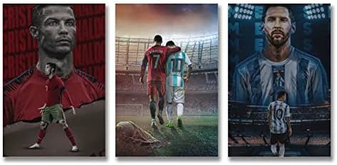 Estrelas de futebol de arte Mofanmi Cristiano Ronaldo e Lionel Messi Canvas Poster Arte Decoração de parede 12in × 18in