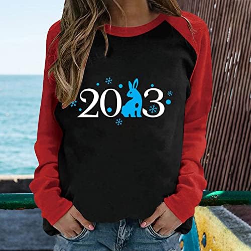 2023 Pullover de ombro 2023 Top de pullocação de ombro para mulheres Moda Colorblock Blouse Crewneck Camisetas de manga longa