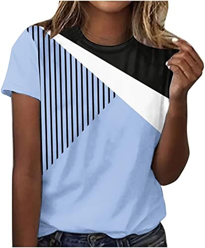 Camiseta listrada de bloqueio de verão de moda feminina