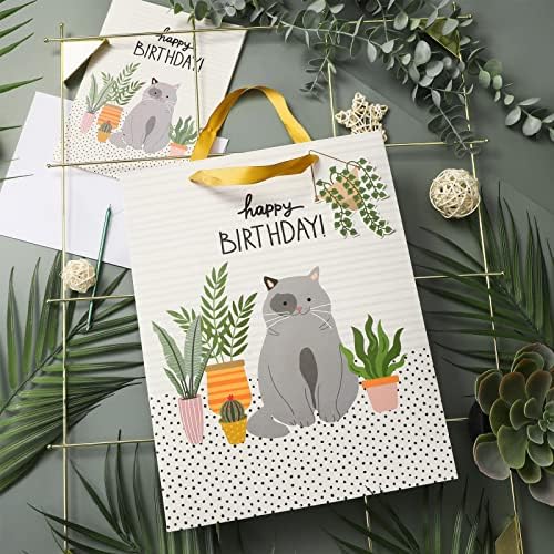 Maypluss 13 Bolsa de presente grande com cartão de felicitações e papel de seda para festa de aniversário - design de plantas