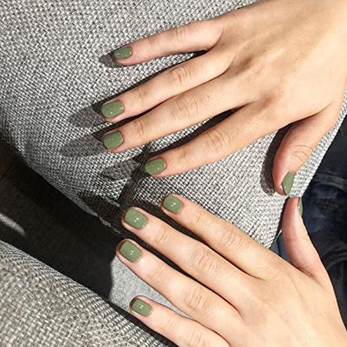 Nlooks Pressione curta pressionada no kit de unhas com cola, bastão verde escuro brilhante em pontas falsas unhas definidas