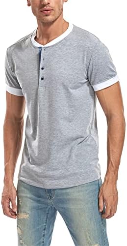 Henley de Yeehoo Henley Manga curta T-shirts casuais com botão com botão