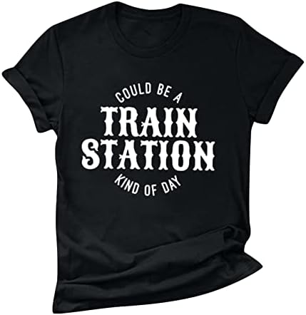 Mulheres casuais com manga curta camiseta pode ser uma estação de trem meio dia Tees