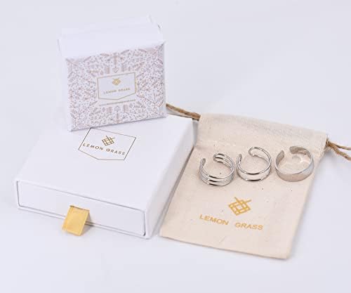 Lemon Grass Sterling Silver Band Ring Anel aberto Anel AJustable larga banda anéis de linha