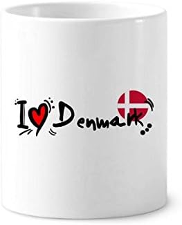 I Love Dinamarca Palavra Flag Love Heart Ilustração de dentes Pen do dentes caneca caneca Cema -lápis Copo de lápis