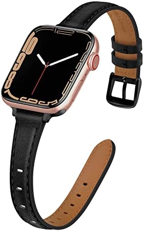 Tobfit Slim Leather Band for Apple Watch Bands 38mm 40mm 41mm 42mm 44mm 45mm, genuíno grão de grão de couro de couro