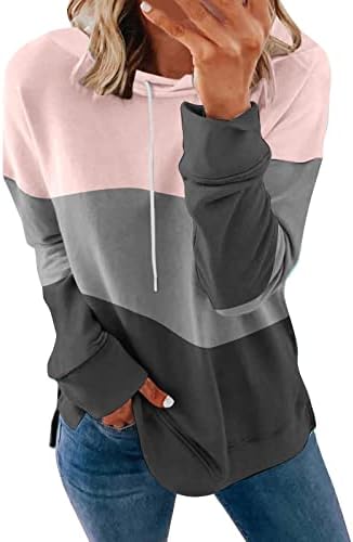 Pullover colorido de manga longa casual feminina Sorto de moletom de moletons redondos de pescoço redondo de pescoço leve