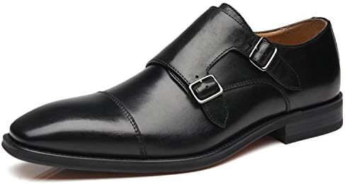 La Milano Mens Double Monk Strap Slip em Loue Cap Toe Leather Oxford Formal Business Casual Confortable Shoes para homens